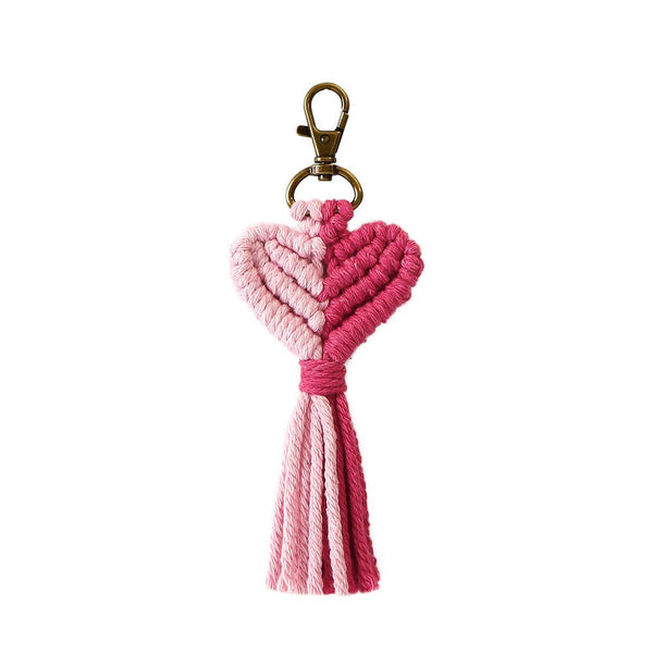 VDay Macrame Heart Two Toned Tassel Keychain