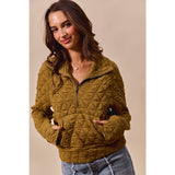 TRIANGLE QUILTED ZIP UP NECK TOP WITH POCKET