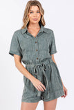 MINEREAL WASHED TIE WAIST OVERALL ROMPER