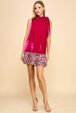 CD05211-Velvet Sleeveless Neck Tie Accent Dress