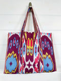 Cotton Quilted Block Print Tote Bag - Plum Ikat Tie Dye