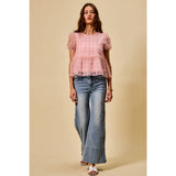 WIDE LEG FLARE DENIM JEANS WITH SIDE  BRAIDS