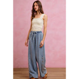SIDE BUTTONS PULL ON WIDE LEG DENIM JEANS PANTS
