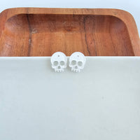 Skull Studs - White Glitter // Halloween Earrings