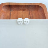 Skull Studs - White Glitter // Halloween Earrings