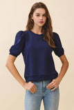 Crew Neck Short Puff Sleeves Knit Top