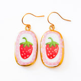Strawberry Earrings Ceramic Pink Dangle Jewelry