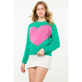 Colorblock Heart Knit Sweater