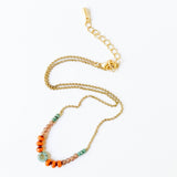 Tiny Blue Flower Necklace With Orange Beads, Fall Winter 24