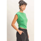 Ruched Waist Sleeveless Cotton Top