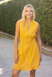 36667 Smocked Waist Zip Up Sleeveless Mini Dress