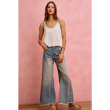 MID RISE WIDE LEG EMBELLISHED JEANS DENIM PANTS