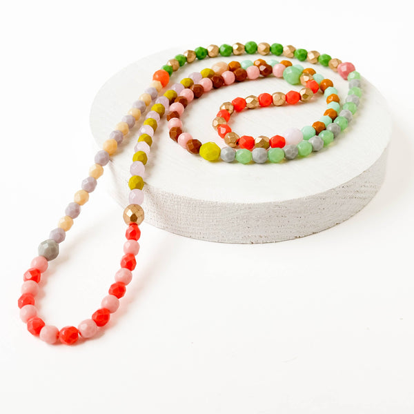 Long Pastel Bead Necklace for Spring Summer Mother's Day