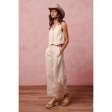 FLORAL EYELET EMBROIDERED WIDE LEG PANTS