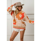 Orange FLOWER PATTERN SWEATER