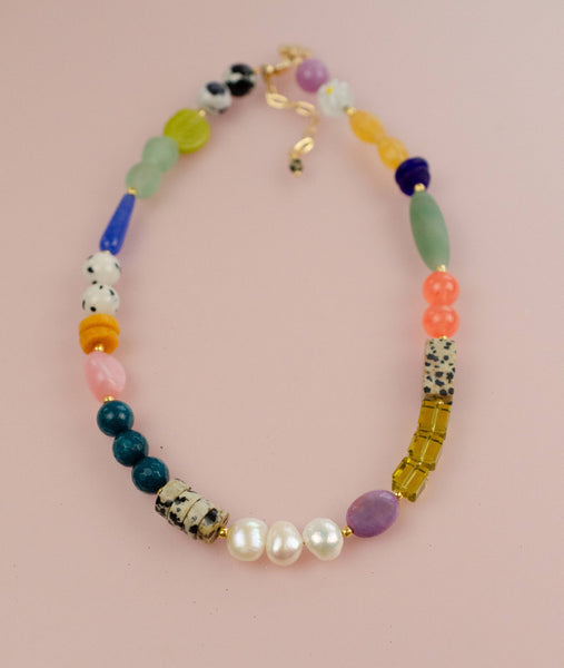Multi Colored Colored Pearl Beaded Necklace