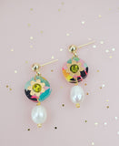 Handpainted Pearl Drop Rhinestone Earrings