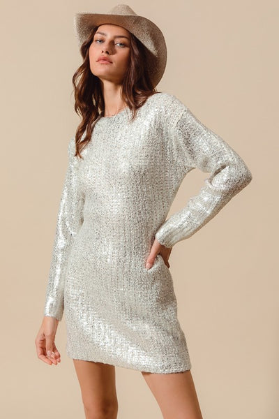 Metallic Holiday Sweater Dress