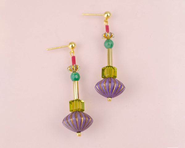 Purple Fluted Dangle Earrings