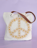 Canvas Tote Bag with Vegan Leather Handles | Peace Daisies
