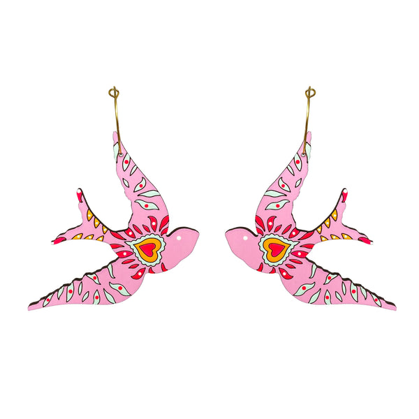 Pink Sparrow Hoop Earrings