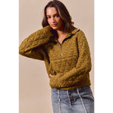 TRIANGLE QUILTED ZIP UP NECK TOP WITH POCKET