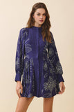 CD06295-Botanical Print Mandarin Collar Button Front dress