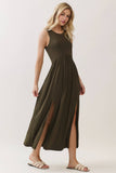 Solid Sleeveless Midi Dress with Front Slit - VD40755