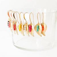 Small leaf earrings with colorful beads