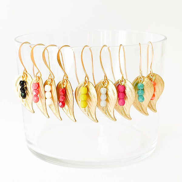 Small leaf earrings with colorful beads