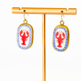 Ceramic Lobster Earrings Gold Plated Coastal Nautical