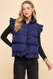 CV1235-Ruffle Trim Button Down Puffer Vest