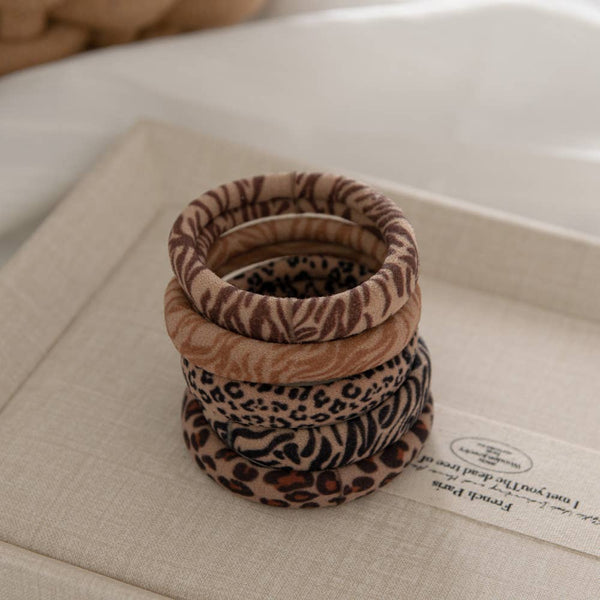 Animal Print Skinny Seamless Hair Ties (Set of 5)