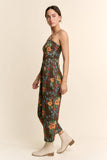 FLORAL JUMPSUIT SPAGHETTI STRAPS SQUARE NECKLINE