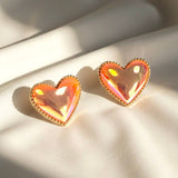 Iridescent Puffy Love Heart Stud earrings