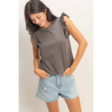 Ruffle Cap Sleeve Crew Neck Top
