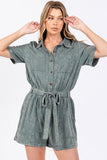 MINEREAL WASHED TIE WAIST OVERALL ROMPER