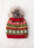 Red, Green & White Christmas Pattern Pom Hat
