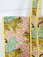 Cotton Quilted Block Print Tote Bag - Beige Jaguars Leopards