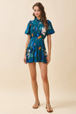 CD06144-Abstract Print Fit and Flare Mini Shirt Dress