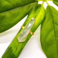 Long Brass Moonstone Bar Ring: 7