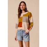 MULTI COLOR BLOCK CHECKERED SWEATER TOP