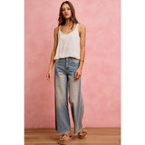 MID RISE WIDE LEG EMBELLISHED JEANS DENIM PANTS