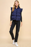 CV1235-Ruffle Trim Button Down Puffer Vest