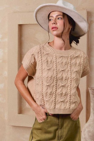 Flower Pattern Sweater Knit Vest Top