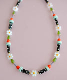 Black and white polka dot flower necklace