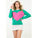 Colorblock Heart Knit Sweater