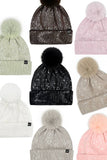 C.C All Over Clear Sequin Pom Beanie: Black