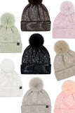 C.C All Over Clear Sequin Pom Beanie: Light Gray