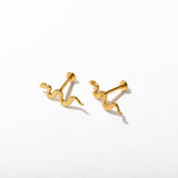 14k Gold PVD Snake Flat Back Stud Earrings - Pair or Single
